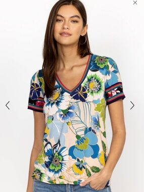 Johnny Was Janie Favorite Short Sleeve V-Neck Tee XS